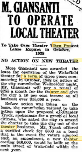 Wakefield Theatre - New Operator Announced Jul 17 1937